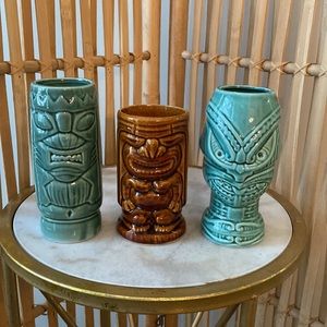 70s aesthetic retro style vintage ceramic tiki mug set of 3